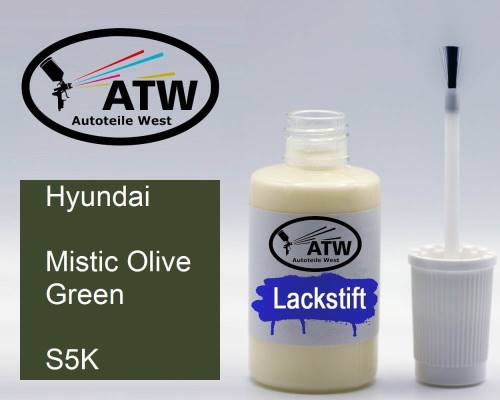 Hyundai, Mistic Olive Green, S5K: 20ml Lackstift, von ATW Autoteile West.